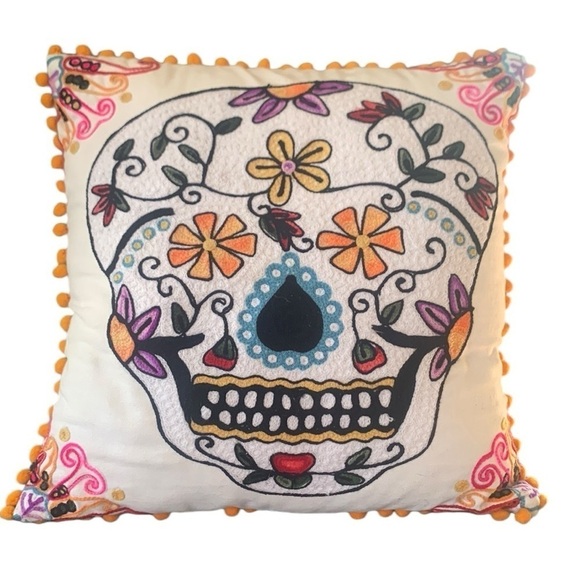 Other - Sugar Skull Embroidered Decorative Accent Pillow